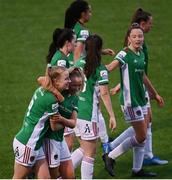 1 May 2021; Christina Dring of Cork City is congratulated by Lauren Singleton, right, after scoring her side's second goal during the SSE Airtricity Women's National League match between Athlone Town and Cork City at Athlone Town Stadium in Athlone, Westmeath. Photo by Ramsey Cardy/Sportsfile