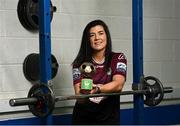 11 May 2021; Rachel Kearns of Galway WFC is presented with her SSE Airtricity Women’s National League Player of the Month Award for April 2021 at North West Fitness Academy in Crossmolina, Mayo. Photo by Harry Murphy/Sportsfile