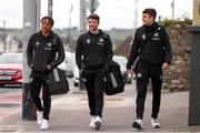 7 May 2021; Cork City players from left, Uniss Kargbo, Jack Baxter and Jamie Wynne arrive ahead of the SSE Airtricity League First Division match between Cork City and Wexford at Turners Cross in Cork. Photo by Michael P Ryan/Sportsfile