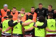 7 May 2021; The Munster team huddle prior to the Guinness PRO14 Rainbow Cup match between Munster and Ulster at Thomond Park in Limerick. Photo by Ramsey Cardy/Sportsfile