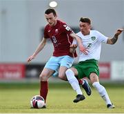 7 May 2021; Lee Devitt of Cobh Ramblers in action against Jordan Payne of Cabinteely during the SSE Airtricity League First Division match between Cabinteely and Cobh Ramblers at Stradbrook Park in Blackrock, Dublin.  Photo by Eóin Noonan/Sportsfile