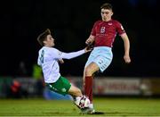 7 May 2021; Cian Murphy of Cobh Ramblers is tackled by Zak O'Neill of Cabinteely during the SSE Airtricity League First Division match between Cabinteely and Cobh Ramblers at Stradbrook Park in Blackrock, Dublin.  Photo by Eóin Noonan/Sportsfile