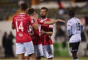 7 May 2021; Greg Bolger celebrates with Sligo Rovers team-mates Niall Morahan, 8, and Shane Blaney, left, following the SSE Airtricity League Premier Division match between Dundalk and Sligo Rovers at Oriel Park in Dundalk, Louth. Photo by Stephen McCarthy/Sportsfile