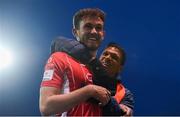 7 May 2021; David Cawley, left, and Ryan De Vries of Sligo Rovers celebrate after the SSE Airtricity League Premier Division match between Dundalk and Sligo Rovers at Oriel Park in Dundalk, Louth. Photo by Ben McShane/Sportsfile