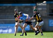 8 May 2021; Donal Burke of Dublin is tackled by Darragh Corcoran, left, and Martin Keoghan of Kilkenny during the Allianz Hurling League Division 1 Group B Round 1 match between Dublin and Kilkenny at Parnell Park in Dublin. Photo by Piaras Ó Mídheach/Sportsfile