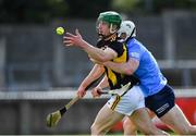 8 May 2021; Martin Keoghan of Kilkenny is tackled by Liam Rushe of Dublin during the Allianz Hurling League Division 1 Group B Round 1 match between Dublin and Kilkenny at Parnell Park in Dublin. Photo by Piaras Ó Mídheach/Sportsfile