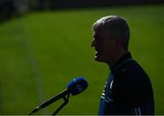 8 May 2021; Limerick manager John Kiely speaks to RTÉ during a pre-match interview before the Allianz Hurling League Division 1 Group A Round 1 match between Limerick and Tipperary at LIT Gaelic Grounds in Limerick. Photo by Stephen McCarthy/Sportsfile