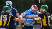 8 May 2021; Paddy Smyth of Dublin is tackled by Eoin Cody, left, and Martin Keoghan of Kilkenny during the Allianz Hurling League Division 1 Group B Round 1 match between Dublin and Kilkenny at Parnell Park in Dublin. Photo by Piaras Ó Mídheach/Sportsfile