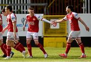 8 May 2021; Chris Forrester of St Patrick's Athletic celebrates with team-mate Ronan Coughlan after scoring their side's first goal during the SSE Airtricity League Premier Division match between St Patrick's Athletic and Shamrock Rovers at Richmond Park in Dublin. Photo by Harry Murphy/Sportsfile