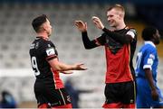 8 May 2021; Chris Lyons of Drogheda United celebrates after scoring his side's fourth goal with team-mate Mark Doyle, right, during the SSE Airtricity League Premier Division match between Waterford and Drogheda United at RSC in Waterford. Photo by Ben McShane/Sportsfile