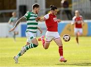 8 May 2021; Ronan Coughlan of St Patrick's Athletic in action against Lee Grace of Shamrock Rovers during the SSE Airtricity League Premier Division match between St Patrick's Athletic and Shamrock Rovers at Richmond Park in Dublin. Photo by Harry Murphy/Sportsfile