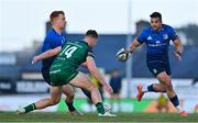 8 May 2021; Ciarán Frawley of Leinster passes to team-mate Cian Kelleher, despite the attentions of Peter Sullivan of Connacht during the Guinness PRO14 Rainbow Cup match between Connacht and Leinster at The Sportsground in Galway.  Photo by Brendan Moran/Sportsfile