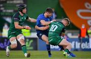 8 May 2021; Ross Byrne of Leinster is tackled by Eoghan Masterson and Conor Fitzgerald of Connacht during the Guinness PRO14 Rainbow Cup match between Connacht and Leinster at The Sportsground in Galway.  Photo by Brendan Moran/Sportsfile