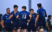 8 May 2021; Leinster players celebrate following the Guinness PRO14 Rainbow Cup match between Connacht and Leinster at The Sportsground in Galway.  Photo by David Fitzgerald/Sportsfile