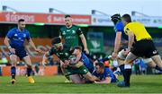 8 May 2021; Tom Daly of Connacht is held up short of the try line by Rory O’Loughlin and Jordan Larmour of Leinster during the Guinness PRO14 Rainbow Cup match between Connacht and Leinster at The Sportsground in Galway. Photo by Brendan Moran/Sportsfile
