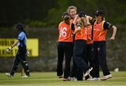 9 May 2021; Scorchers players celebrate the wicket of Louise Little of Typhoons during the third match of the Arachas Super 50 Cup between Scorchers and Typhoons at Rush Cricket Club in Rush, Dublin. Photo by Harry Murphy/Sportsfile