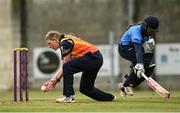 9 May 2021; Ashlee King of Scorchers attempts to run out Amy Hunter of Typhoons during the third match of the Arachas Super 50 Cup between Scorchers and Typhoons at Rush Cricket Club in Rush, Dublin. Photo by Harry Murphy/Sportsfile