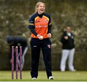 9 May 2021; Cara Murray of Scorchers celebrates running out Amy Hunter of Typhoons during the third match of the Arachas Super 50 Cup between Scorchers and Typhoons at Rush Cricket Club in Rush, Dublin. Photo by Harry Murphy/Sportsfile