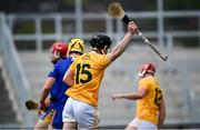 9 May 2021; Ciaran Clarke of Antrim celebrates after scoring his side's first goal during the Allianz Hurling League Division 1 Group B Round 1 match between Antrim and Clare at Corrigan Park in Belfast, Antrim. Photo by David Fitzgerald/Sportsfile