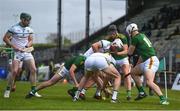 9 May 2021; Offaly and Meath players tussle for possession during the Allianz Hurling League Division 2A Round 1 match between Meath and Offaly at Páirc Táilteann in Navan, Meath. Photo by Ben McShane/Sportsfile