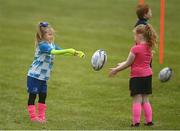 9 May 2021; Michaela Marlow, left, and Mia Murphy-Conway during Longford Minis rugby training at Longford RFC in Longford. Photo by Ramsey Cardy/Sportsfile