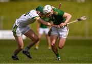 9 May 2021; Mark O'Sullivan of Meath is tackled by Damien Egan of Offaly during the Allianz Hurling League Division 2A Round 1 match between Meath and Offaly at Páirc Táilteann in Navan, Meath. Photo by Ben McShane/Sportsfile
