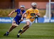 9 May 2021; Neil McManus of Antrim in action against Diarmuid Ryan of Clare during the Allianz Hurling League Division 1 Group B Round 1 match between Antrim and Clare at Corrigan Park in Belfast, Antrim. Photo by David Fitzgerald/Sportsfile