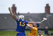 9 May 2021; Ryan Taylor of Clare in action against Stephen Rooney of Antrim the Allianz Hurling League Division 1 Group B Round 1 match between Antrim and Clare at Corrigan Park in Belfast, Antrim. Photo by David Fitzgerald/Sportsfile