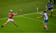 9 May 2021; Shane Kingston of Cork shoots to score his side's third goal despite the efforts of Waterford goalkeeper Billy Nolan and Conor Prunty, 3, during the Allianz Hurling League Division 1 Group A Round 1 match between Cork and Waterford at Páirc Ui Chaoimh in Cork. Photo by Stephen McCarthy/Sportsfile