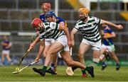 8 May 2021; Barry Nash of Limerick, supported by team-mate Richie English, 4, lifts the sliothar ahead of Tipperary players Jason Forde and Dillon Quirke during the Allianz Hurling League Division 1 Group A Round 1 match between Limerick and Tipperary at LIT Gaelic Grounds in Limerick. Photo by Ray McManus/Sportsfile