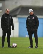3 May 2021; Bohemians first team player development coach Derek Pender, left, and Bohemians manager Keith Long before the SSE Airtricity League Premier Division match between Drogheda United and Bohemians at Head in the Game Park in Drogheda, Louth. Photo by Sam Barnes/Sportsfile