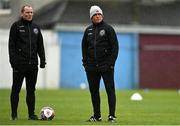 3 May 2021; Bohemians first team player development coach Derek Pender, left, and Bohemians manager Keith Long before the SSE Airtricity League Premier Division match between Drogheda United and Bohemians at Head in the Game Park in Drogheda, Louth. Photo by Sam Barnes/Sportsfile