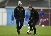 3 May 2021; Bohemians manager Keith Long, left, and Bohemians first team player development coach Derek Pender share a joke before the SSE Airtricity League Premier Division match between Drogheda United and Bohemians at Head in the Game Park in Drogheda, Louth. Photo by Sam Barnes/Sportsfile