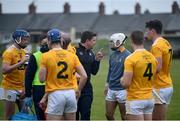 9 May 2021; Antrim manager Darren Gleeson speaks to his players at the water break during the Allianz Hurling League Division 1 Group B Round 1 match between Antrim and Clare at Corrigan Park in Belfast, Antrim. Photo by David Fitzgerald/Sportsfile