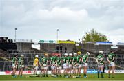 9 May 2021; Meath players stand for Amhrán na bhFiann before the Allianz Hurling League Division 2A Round 1 match between Meath and Offaly at Páirc Táilteann in Navan, Meath. Photo by Ben McShane/Sportsfile