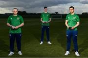 12 May 2021; Announced as the first ever representatives of the official Republic of Ireland eFootball team today were, from left, #1 ranked FIFA 21 Xbox player in Ireland Eric Finn, newly crowned eLOI champion Tyrone Ryan, and FAI eCup Champion Conran Tobin at the FAI Headquarters in Abbotstown, Dublin. Photo by Harry Murphy/Sportsfile