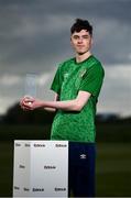 12 May 2021; Announced as one of the first ever representatives of the official Republic of Ireland eFootball team today was newly crowned eLOI champion Tyrone Ryan with the trophy at the FAI Headquarters in Abbotstown, Dublin. Photo by Harry Murphy/Sportsfile
