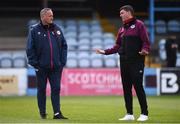 14 May 2021; St Patrick's Athletic manager Alan Mathews, left, in conversation with Drogheda United assistant manager Kevin Doherty before the SSE Airtricity League Premier Division match between Drogheda United and St Patrick's Athletic at Head in the Game Park in Drogheda, Louth. Photo by Ben McShane/Sportsfile