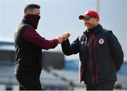 14 May 2021; Drogheda United manager Tim Clancy, left, and St Patrick's Athletic head coach Stephen O'Donnell fist-bump before the SSE Airtricity League Premier Division match between Drogheda United and St Patrick's Athletic at Head in the Game Park in Drogheda, Louth. Photo by Ben McShane/Sportsfile