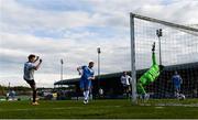 14 May 2021; Ole Erik Midtskogen of Dundalk heads his side's first goal past Finn Harps goalkeeper Mark Anthony McGinley during the SSE Airtricity League Premier Division match between Finn Harps and Dundalk at Finn Park in Ballybofey, Donegal. Photo by Stephen McCarthy/Sportsfile