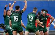 14 May 2021; Connacht captain Tom Daly, right, and Sean O’Brien along with team-mates celebrate winning a penalty in the last play of the game in the Guinness PRO14 Rainbow Cup match between Munster and Connacht at Thomond Park in Limerick. Photo by Brendan Moran/Sportsfile
