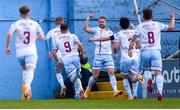 14 May 2021; Dane Massey of Drogheda United celebrates after scoring his side's first goal with team-mates during the SSE Airtricity League Premier Division match between Drogheda United and St Patrick's Athletic at Head in the Game Park in Drogheda, Louth. Photo by Ben McShane/Sportsfile