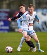 14 May 2021; Mark Doyle of Drogheda United in action against Alfie Lewis of St Patrick's Athletic during the SSE Airtricity League Premier Division match between Drogheda United and St Patrick's Athletic at Head in the Game Park in Drogheda, Louth. Photo by Ben McShane/Sportsfile