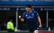 14 May 2021; Jimmy O'Brien of Leinster celebrates as team-mate Cian Healy scores their side's first try during the Guinness PRO14 Rainbow Cup match between Leinster and Ulster at the RDS Arena in Dublin. Photo by David Fitzgerald/Sportsfile