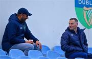14 May 2021; Republic of Ireland U21 manager Jim Crawford, right, and Republic of Ireland U16 manager Paul Osam in attendance at the SSE Airtricity League First Division match between UCD and Cork City at UCD Bowl in Belfield, Dublin. Photo by Piaras Ó Mídheach/Sportsfile