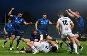 14 May 2021; Leinster players celebrate their side's third try scored by Robbie Henshaw during the Guinness PRO14 Rainbow Cup match between Leinster and Ulster at the RDS Arena in Dublin. Photo by Ramsey Cardy/Sportsfile