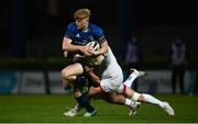 14 May 2021; Tommy O'Brien of Leinster is tackled by Billy Burns and Marty Moore of Ulster during the Guinness PRO14 Rainbow Cup match between Leinster and Ulster at the RDS Arena in Dublin. Photo by David Fitzgerald/Sportsfile