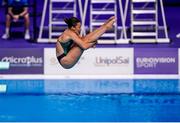15 May 2021; Clare Cryan of Ireland competing in the 3m springboard dive event during day 6 of the LEN European Aquatics Championships at the Duna Arena in Budapest, Hungary. Photo by Andre Weening/Sportsfile