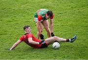 15 May 2021; Ryan McEvoy of Down in action against Diarmuid O'Connor of Mayo during the Allianz Football League Division 2 North Round 1 match between Mayo and Down at Elverys MacHale Park in Castlebar, Mayo. Photo by Piaras Ó Mídheach/Sportsfile