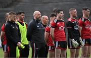 15 May 2021; Down manager Paddy Tally stands with his players for the playing of Amhrán na bhFiann before the Allianz Football League Division 2 North Round 1 match between Mayo and Down at Elverys MacHale Park in Castlebar, Mayo. Photo by Piaras Ó Mídheach/Sportsfile